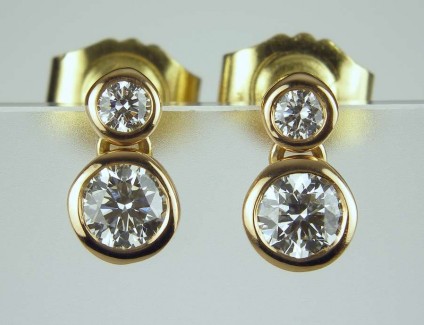 Rose gold & diamond earrings - Bezel set diamonds GH/VS totalling 0.50ct,  bezel set in 18ct rose gold 