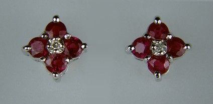 Ruby and Diamond Earrings - Ruby and diamond earrings in 18ct white gold. ESTATE PIECE