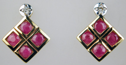 Ruby & diamond earrings in 9ct yellow & white gold - Ruby & diamond earrings in 9ct yellow & white gold