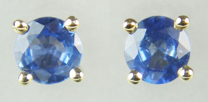 4mm Sapphire rounds in 9ct yellow gold - Dainty bright blue 4mm sapphire round pair weighing 0.70ct set in 9ct yellow gold earstuds