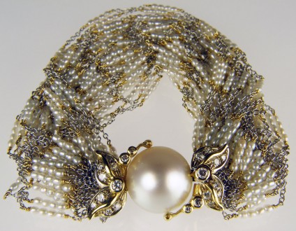 Seed pearl & diamond bracelet - 