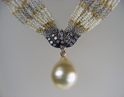 Seed pearl & diamond necklace - 