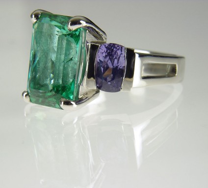 Tourmaline & sapphire ring - Tourmaline & Sapphire Ring 8.86ct sea green tourmaline and 3.59ct lilac sapphire set in platinum.