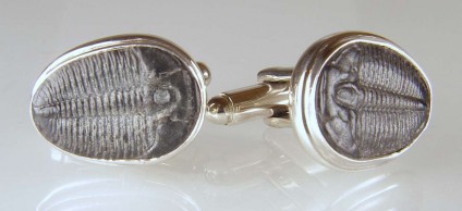 Trilobite cufflinks in silver - Pair of fossil trilobites, Elrathia kingi, 520 million years old from the Wheeler Shale, Utah, given a new life in a pair of Just Gems cufflinks