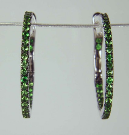 Tsavorite earrings in white gold - 0.48ct round brilliant cut green tsavorite garnets as earring hoops mounted in 18ct white gold