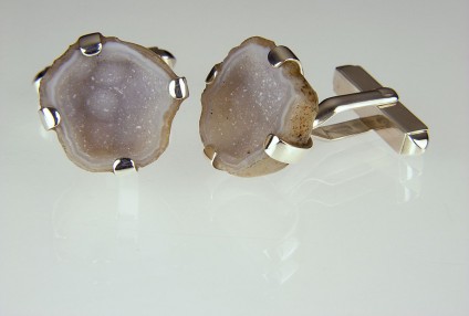 Agate Geode Cufflinks in Silver - Mexican miniature agate geode cufflinks in silver.